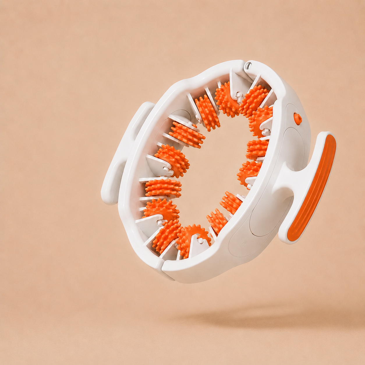 White and orange whole body massage tool on a beige background